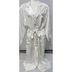 Vintage Long Womens Robe Ivory Victoria Secret Gold Label Bridal Pockets Sz M/L
